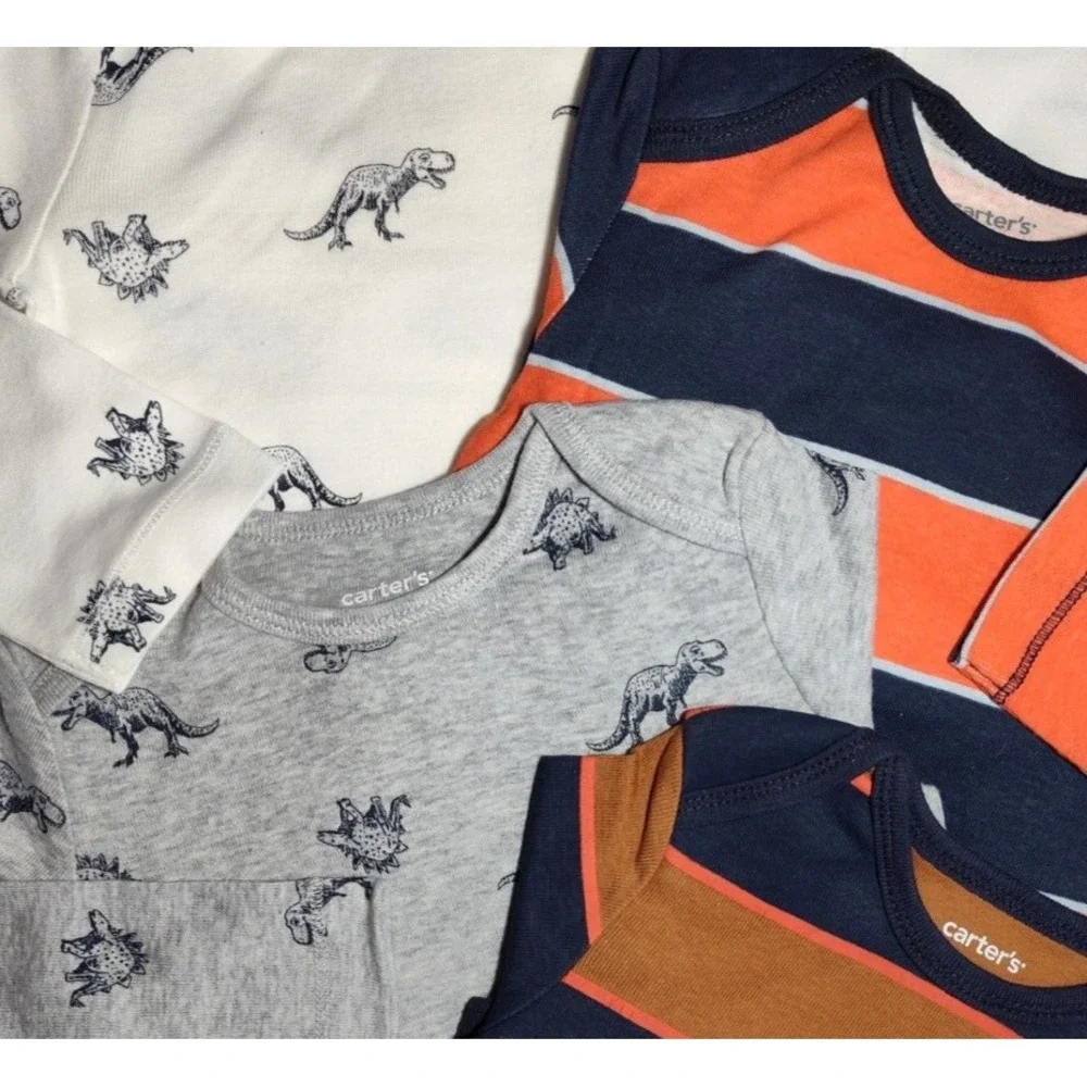 Carter's Baby Boy 24 Mos Long Sleeve Bodysuit Set 4pc Dinosaur Stripe‎ NWT